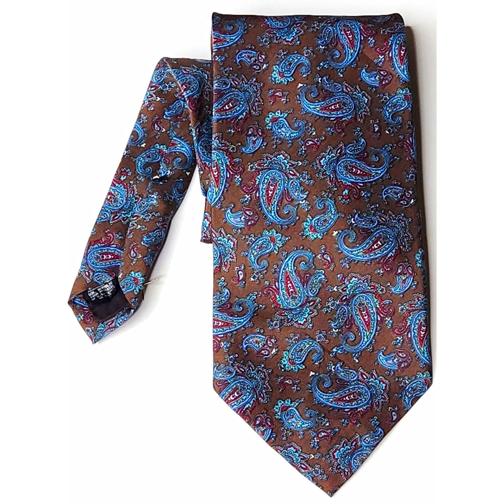 Italianissimo Men's Brown Blue Paisley Pattern Woven Neck Tie Necktie - 61"